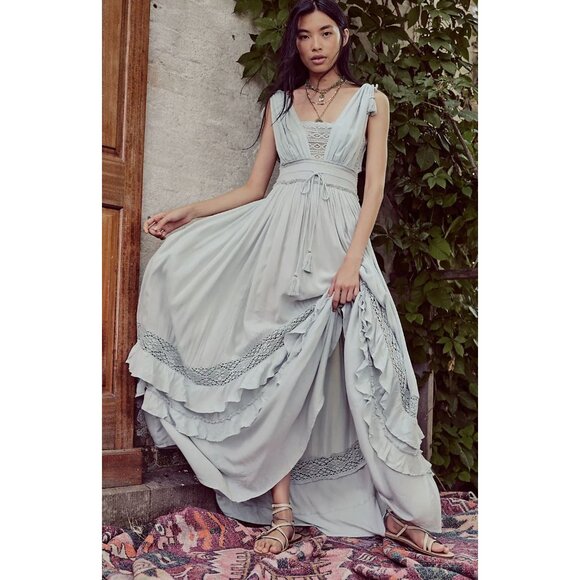 Free People Santa Maria Dress Size M Pale Seafoam Green Ruffles & Lace - Picture 7 of 9